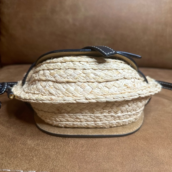 LOEWE Calfskin Raffia Mini Gate Crossbody Bag Natural Black - Picture 6 of 12